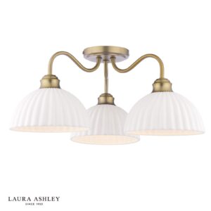 laura ashley durford 3 light semi flush matt antique brass and white ceramic - Stillorgan Decor