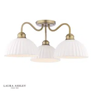laura ashley durford 3 light semi flush matt antique brass and white ceramic - Stillorgan Decor
