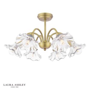 laura ashley kerswell 6 light semi flush ceiling light matt antique brass and slass - Stillorgan Decor
