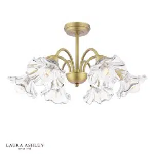 laura ashley kerswell 6 light semi flush ceiling light matt antique brass and slass - Stillorgan Decor