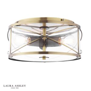 laura ashley beckworth 3 light flush ceiling light antique brass and glass - Stillorgan Decor