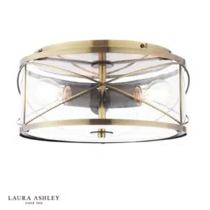 laura ashley beckworth 3 light flush ceiling light antique brass and glass - Stillorgan Decor