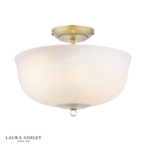laura ashley cossington 2 light semi flush matt antique brass and white marble effect glass - Stillorgan Decor