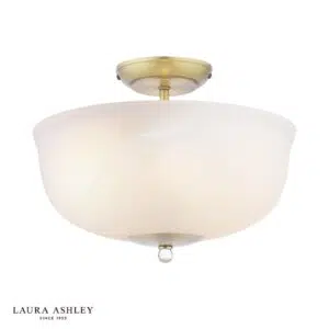 laura ashley cossington 2 light semi flush matt antique brass and white marble effect glass - Stillorgan Decor