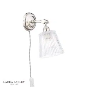 laura ashley callaghan plug in wall light polished nickel and ribbed glass - Stillorgan Decor