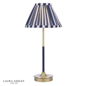 laura ashley denwick table lamp matt antique brass and satin blue with shade - Stillorgan Decor
