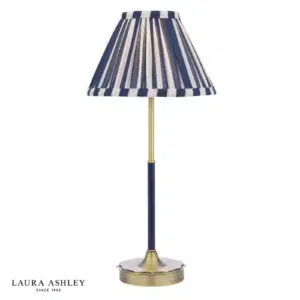 laura ashley denwick table lamp matt antique brass and satin blue with shade - Stillorgan Decor