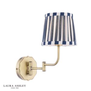 laura ashley denwick wall light matt antique brass and satin blue with shade - Stillorgan Decor