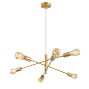 industrial simple armed 6 light hanging ceiling light satin brass - Stillorgan Decor