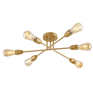 industrial simple armed 6 light semi flush ceiling light satin brass - Stillorgan Decor