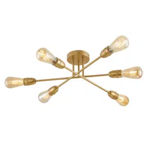 industrial simple armed 6 light semi flush ceiling light satin brass - Stillorgan Decor
