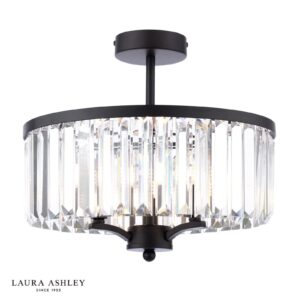 laura ashley elkwood 3 light semi flush crystal and black - Stillorgan Decor