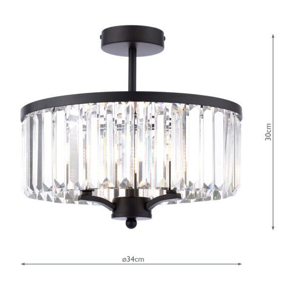 laura ashley elkwood 3 light semi flush crystal and black - Stillorgan Decor