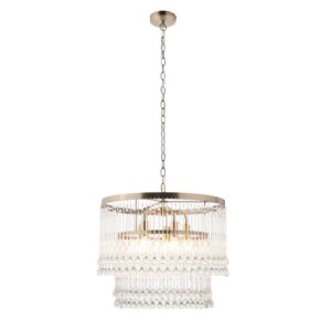 beautiful tiered glass droplet 5 light chandelier in antique brass - Stillorgan Decor