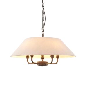 elegant 5 light pendant finished in antique brass plate with tapered shade - Stillorgan Decor