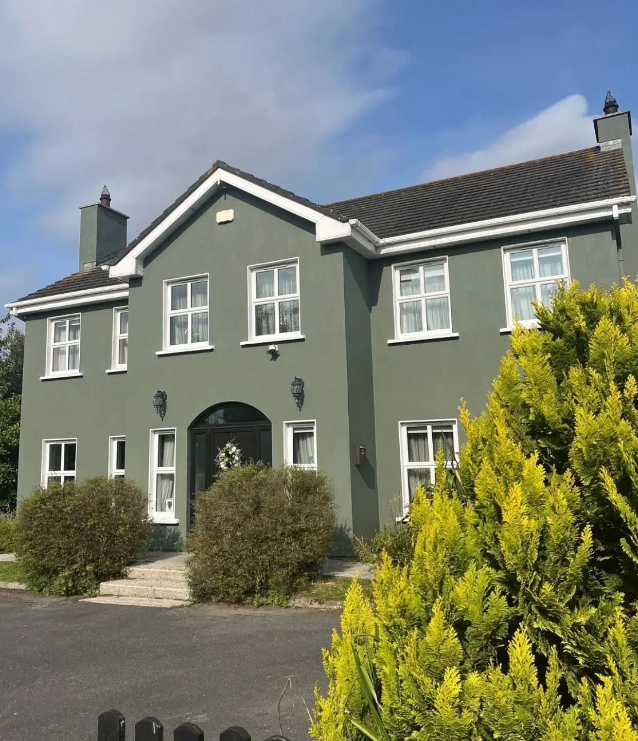 @handpaintedbygillian used 🎨 Hedgerow in Facade Masonry Paint by @alchemistpaint to absolutely beautiful effect.

Alchemist Facade Exterior Masonry Paint – this ultimate exterior facade paint features a deep, dead-flat, matt finish. Boasting a sheen level of less than 1%, Alchemist Facade is one of the deepest matts on the Irish market.