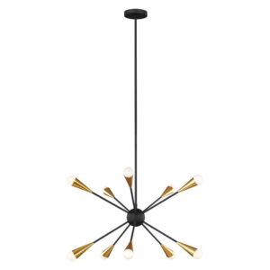 art deco style jax 10 light ceiling pendant black and burnished brass - Stillorgan Decor
