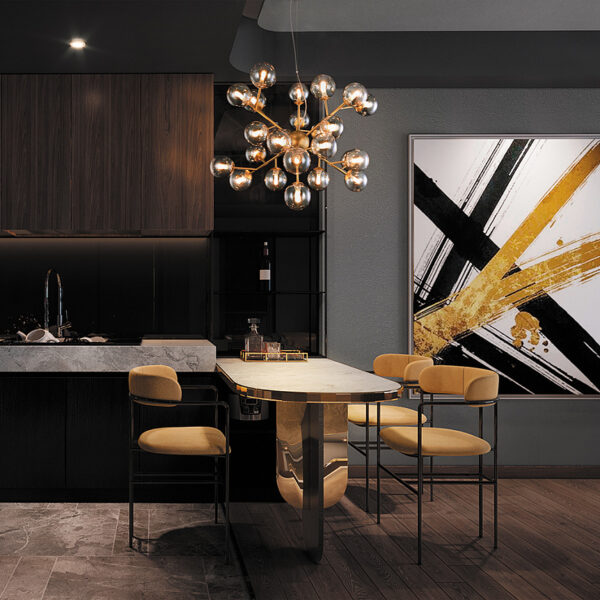 modern 24 light dallas ceiling pendant gold with amber glass - Stillorgan Decor