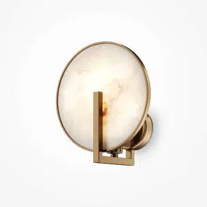modern 1 light marmo wall light round in gold with natural stone plates - Stillorgan Decor
