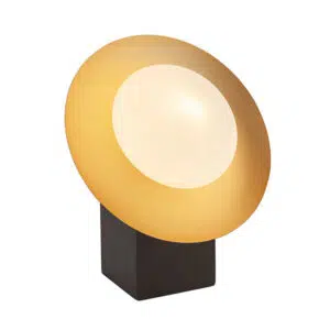 gold & bronze dish table light with pebble shaped glass - Stillorgan Decor