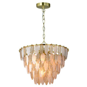 cascading leaf shaped glass ceiling pendant with brass frame - Stillorgan Decor