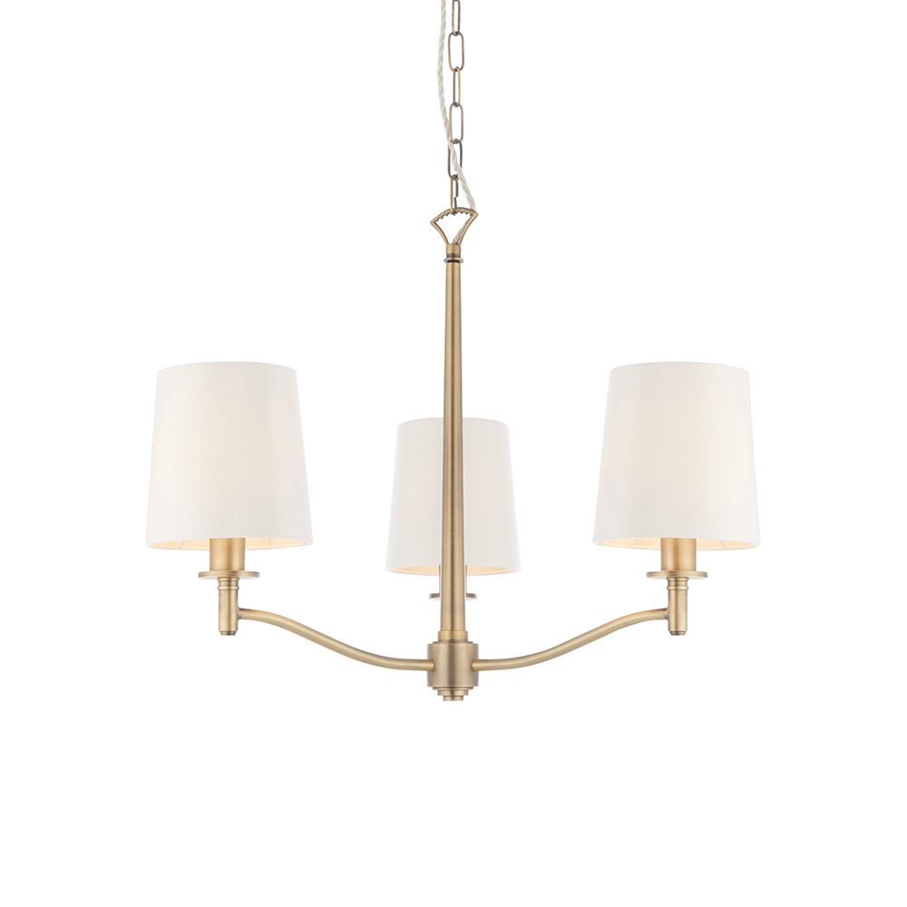 elegant 3 arm antique brass pendant light with white shades 1 elegant 3 arm antique brass pendant light with white shades - Stillorgan Decor