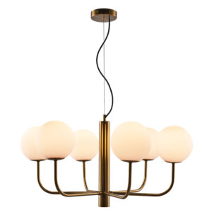 contemporary 6 arm opal globe brushed brass ceiling light - Stillorgan Decor