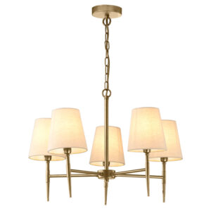 graceful 5 arm shaded ceiling light in antique brass - Stillorgan Decor
