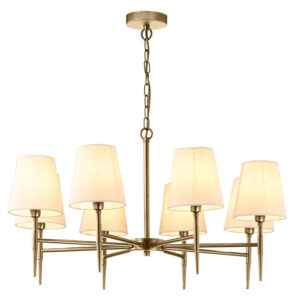 graceful 8 arm shaded ceiling light in antique brass - Stillorgan Decor
