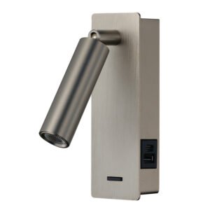 modern led spotlight wall light in satin nickel with usb charging ports - Stillorgan Decor