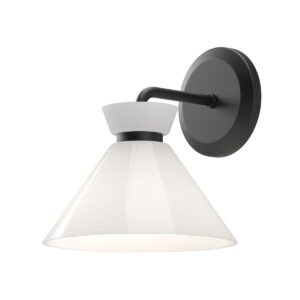 timeless halston 1 light wall light in matt black with gloss opal shade - Stillorgan Decor