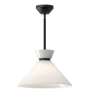 timeless halston 1 light pendant in matt black with gloss opal shade - Stillorgan Decor