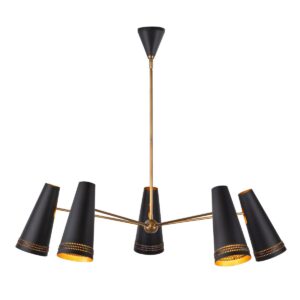 elegant brickell 5 light chandelier matt black with hazelnut leather detail - Stillorgan Decor