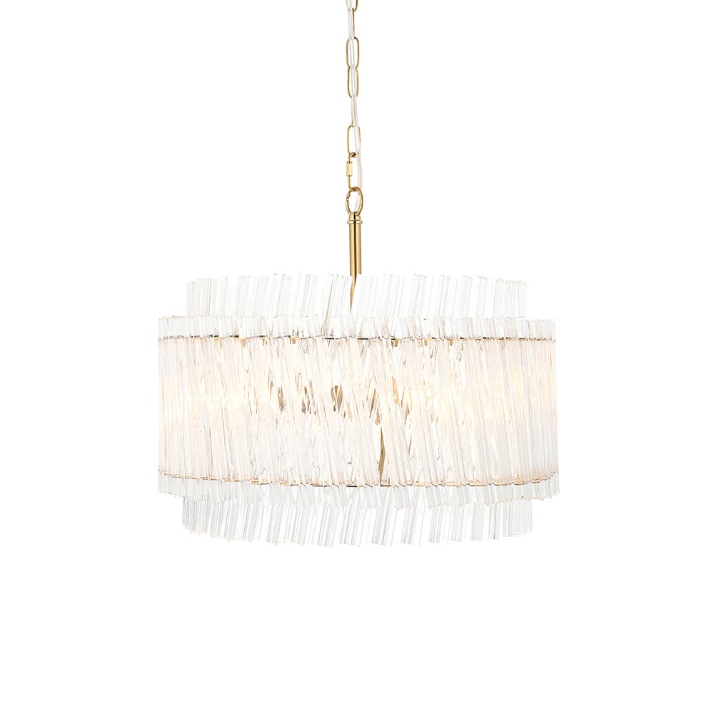 luxury double layered clear glass rod 3 light ceiling pendant in brushed aged brass 1 luxury double layered clear glass rod 3 light ceiling pendant in brushed aged brass - Stillorgan Decor