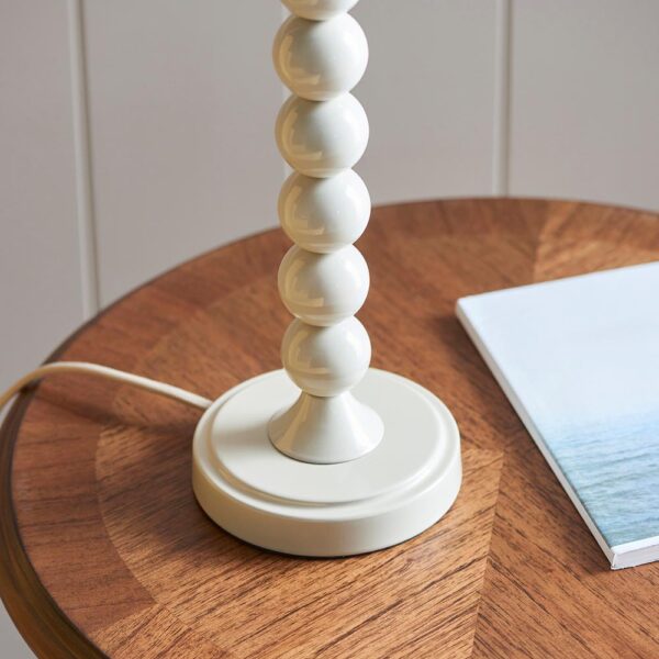 playful stacked spheres table lamp in gloss almond white with grey mix shade - Stillorgan Decor