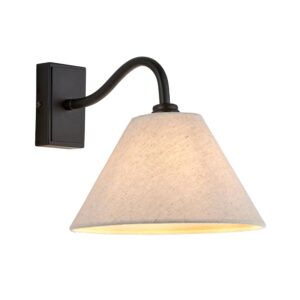 classic curved arm wall light in matt black with natural shade - Stillorgan Decor