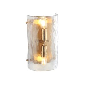 handmade textured glass 2 light wall light with aged brass frame - Stillorgan Decor