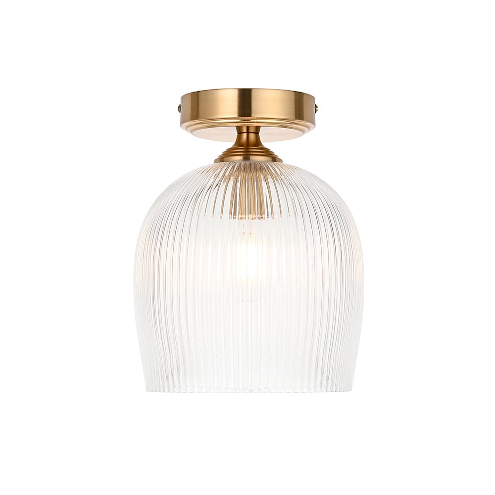 elegant flush ribbed clear glass shade ceiling light in warm brass 1 elegant flush ribbed clear glass shade ceiling light in warm brass - Stillorgan Decor