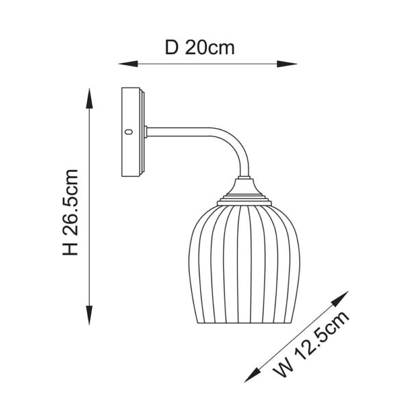 elegant arched arm clear ribbed glass shade wall light in warm brass - Stillorgan Decor