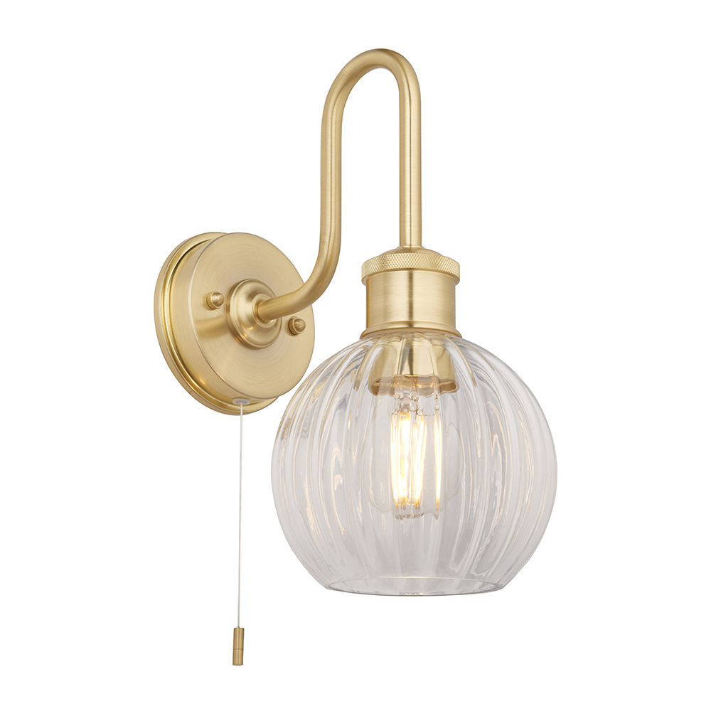 art deco swan neck bathroom wall light in satin brass with ribbed glass 1 art deco swan neck bathroom wall light in satin brass with ribbed glass - Stillorgan Decor