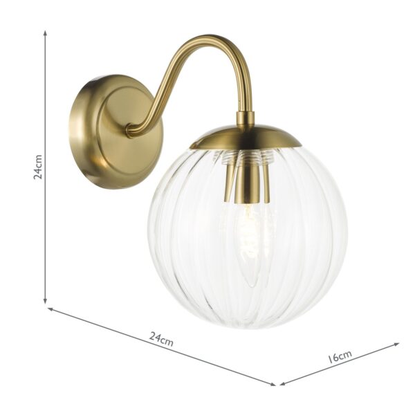 elegant curved arm wall light in natural brass with blown glass globes - Stillorgan Decor