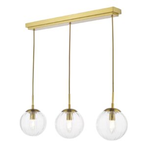 elegant 3 light bar pendant light in natural brass with blown glass globes - Stillorgan Decor
