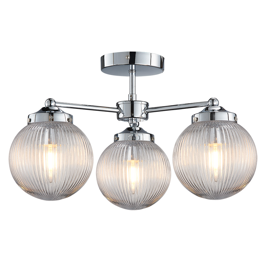 timeless 3 light semi-flush ribbed glass bathroom ceiling light in polished chrome 1 timeless 3 light semi-flush ribbed glass bathroom ceiling light in polished chrome - Stillorgan Decor