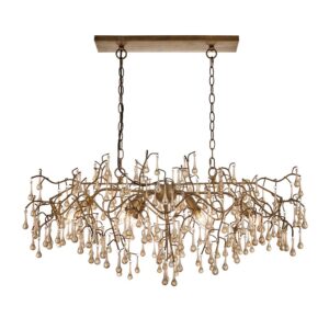 aged gold branch linear chandelier with glass droplets - Stillorgan Decor