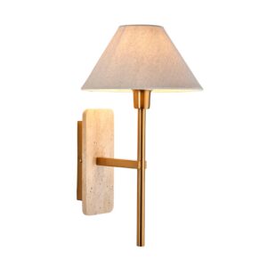 luxury shaded brass wall light with travertine stone backplate - Stillorgan Decor