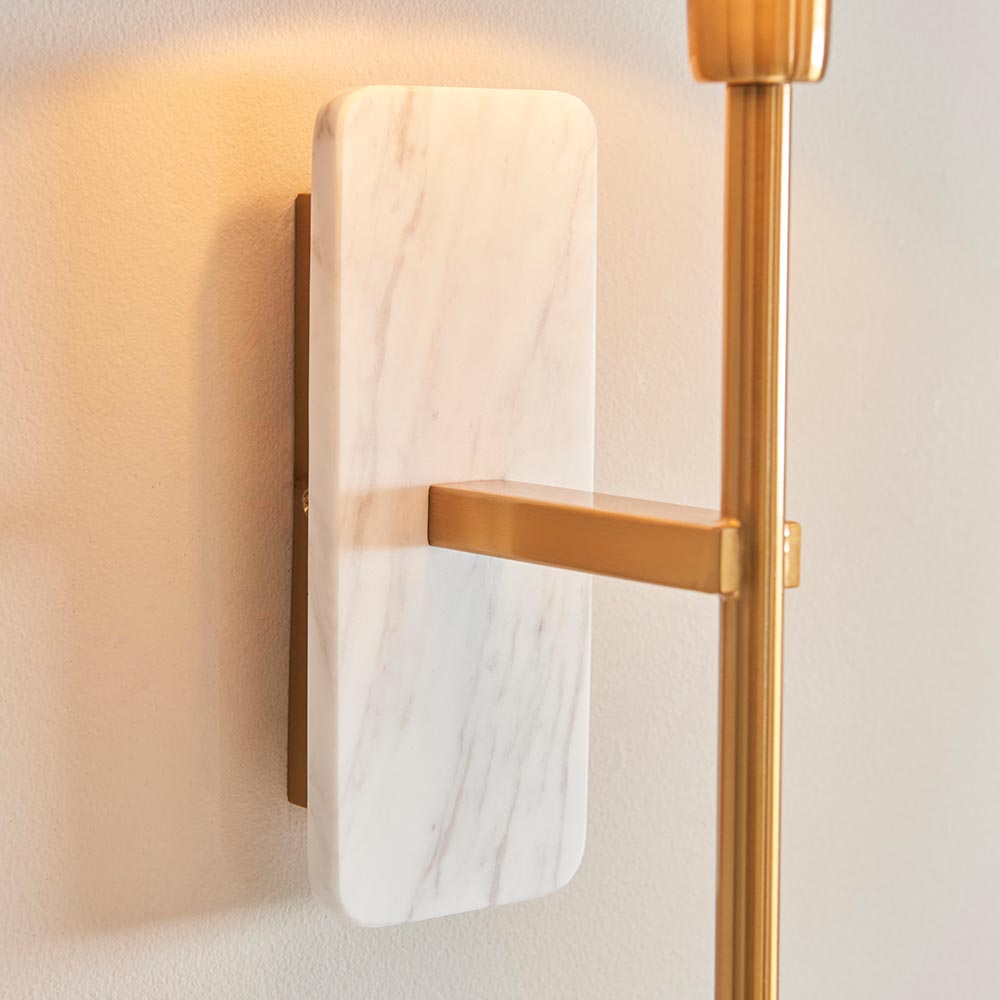 luxury shaded brass wall light with white marble backplate 2 luxury shaded brass wall light with white marble backplate - Stillorgan Decor