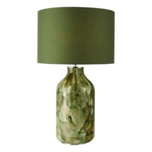 rankų darbo žalio stiklo stalinė lempa su žaliu gaubtu - Stillorgan Decor