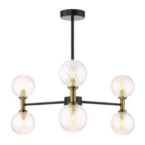 modern 6 light twisted amber glass semi flush ceiling light - Stillorgan Decor