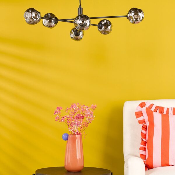 6-light arm ceiling pendant lamp matt black with closed organic smoked glass - Stillorgan Decor