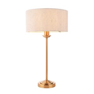 Elegantiška stalinė lempa iš vintažinio žalvario su natūraliu gaubtu - Stillorgan Decor